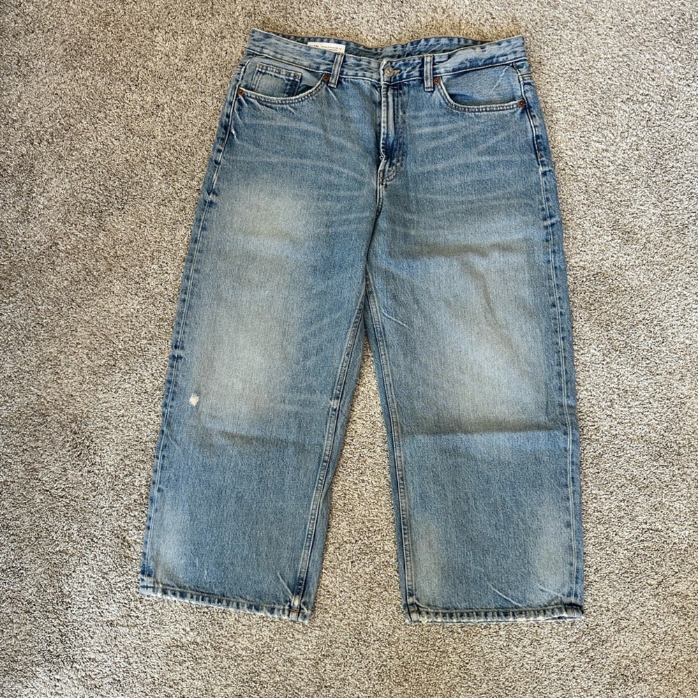 Zara Blue Wide Leg Cropped Jeans
